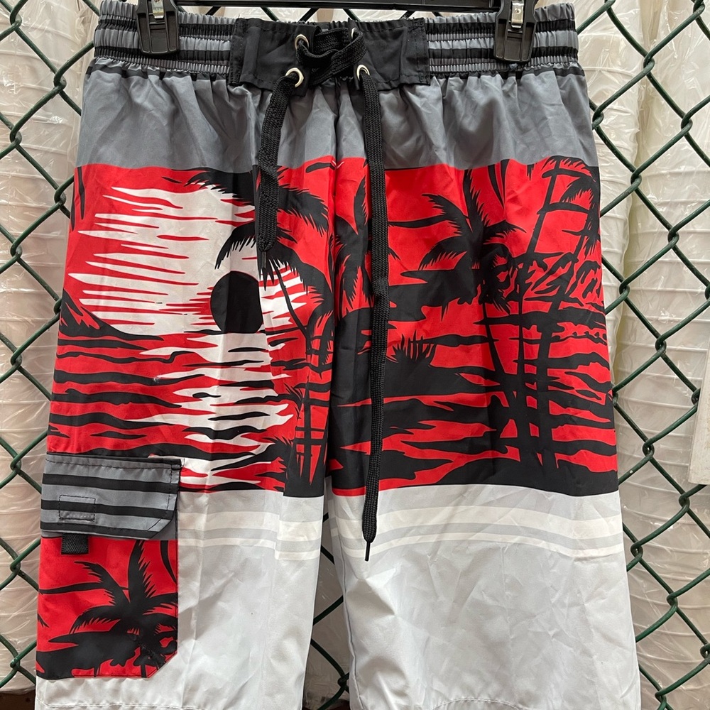 Red and Gray Men's Swim Shorts